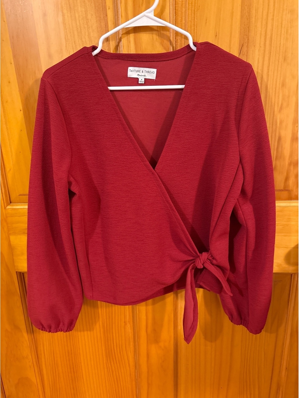 Boho Romantic Workwea Surplice Madewell Texture & Thread Medium Red Tie Blouse